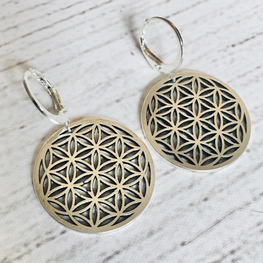 Silver "Flower of Life" Hoop Earrings